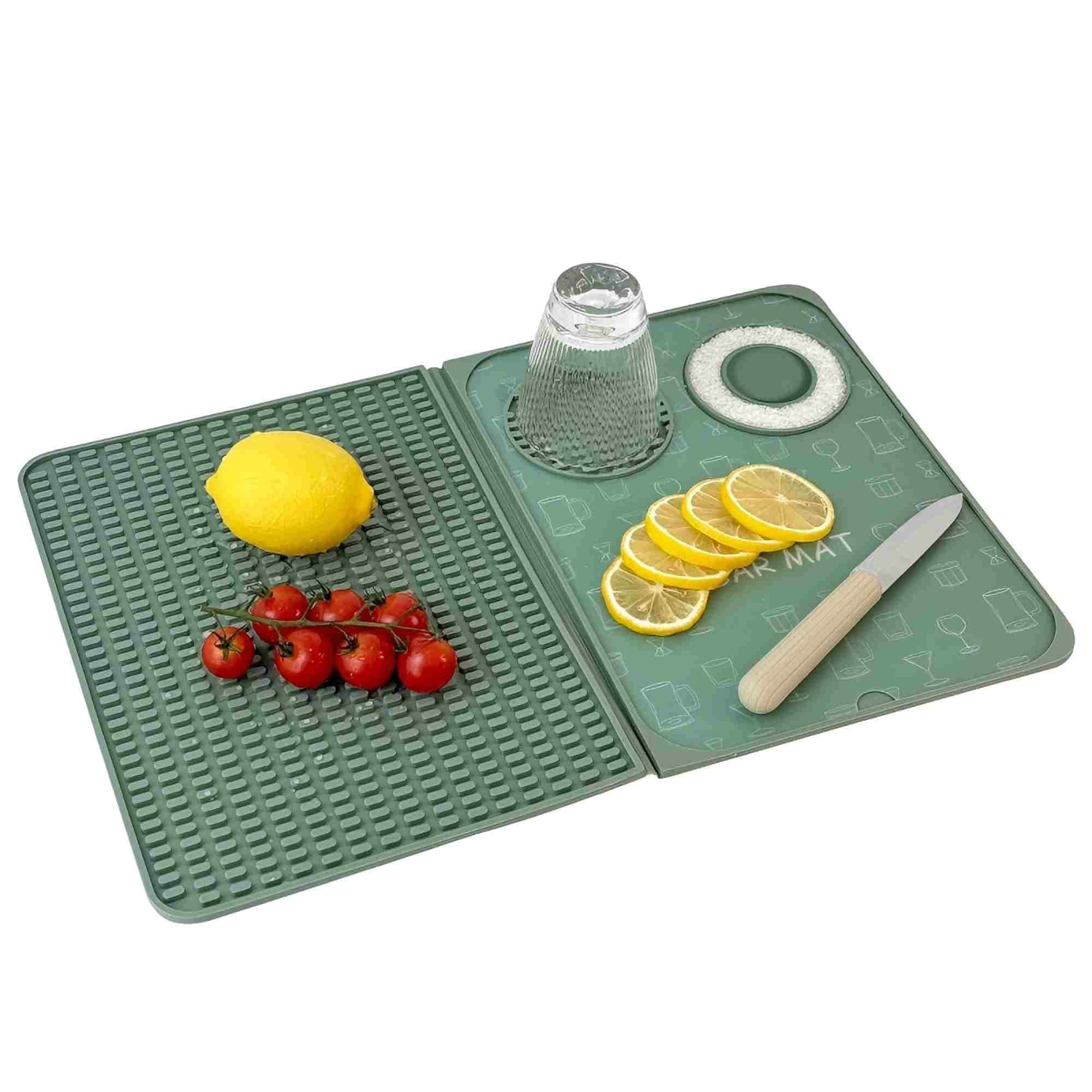 Bar Mat, Bar Accessories, Multifunctional Folding Cocktail Mat with Cutting Board, 18" X 12"(Black) Drying Mats,Bar Mat for Countertop,Bar Decorations for Home, Outdoor Bar Accessories,Travel