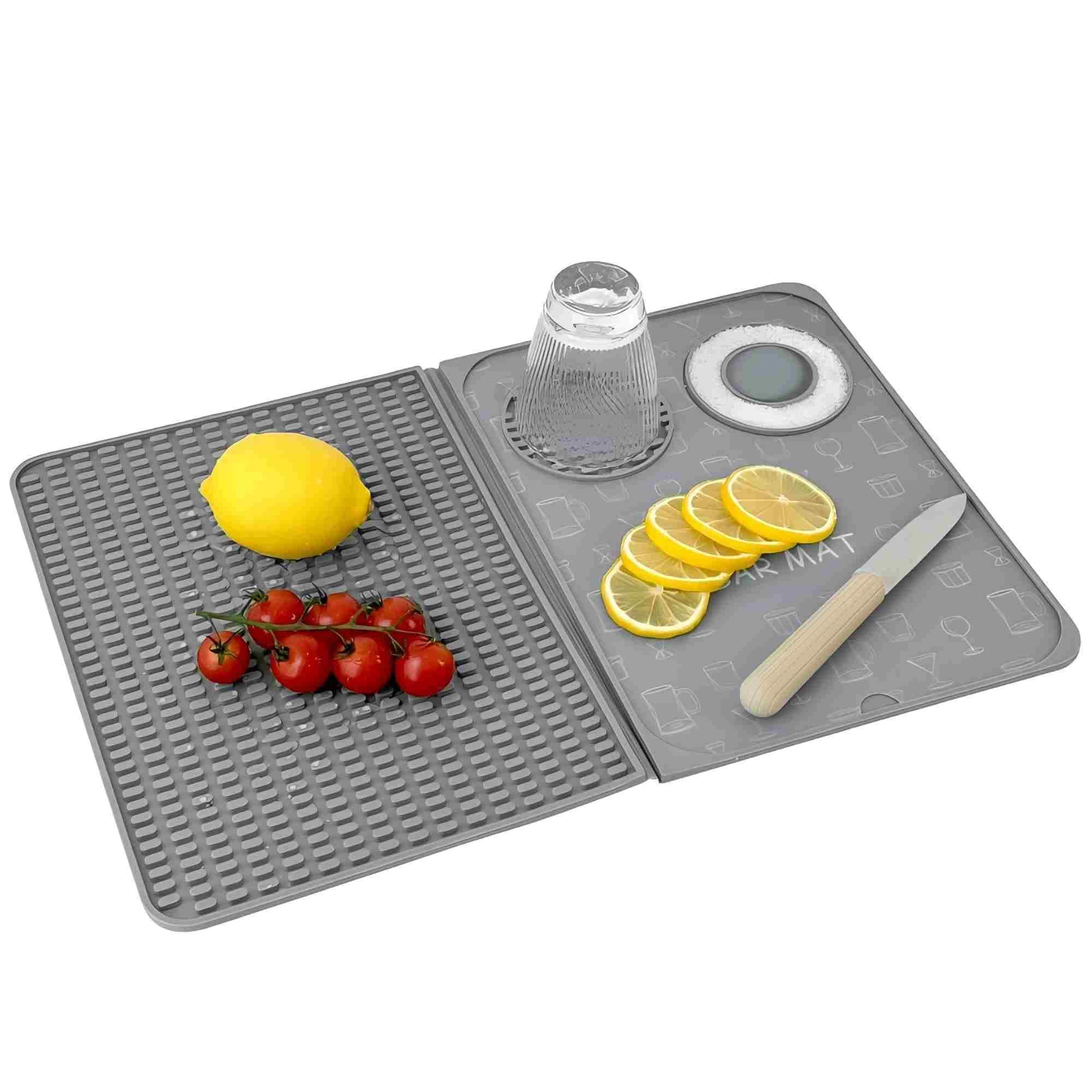 Bar Mat, Bar Accessories, Multifunctional Folding Cocktail Mat with Cutting Board, 18" X 12"(Black) Drying Mats,Bar Mat for Countertop,Bar Decorations for Home, Outdoor Bar Accessories,Travel