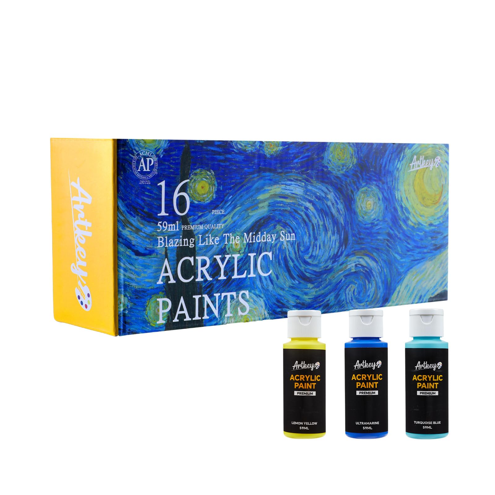 Artkey Acrylic Paint Set, 24 Colors 2 oz/59 ml Acrylic Paint Kit for Professional Artists & Beginners – Craft & Art Supplies for Canvas, Wood, Fabric, Rock, Leather, Ceramic, Glass, Easter Egg