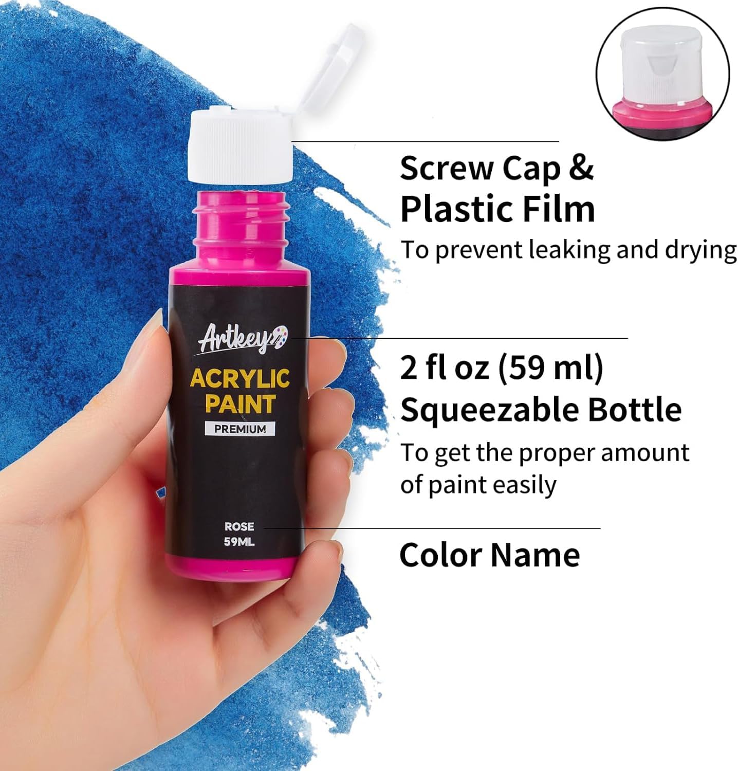 Artkey Acrylic Paint Set, 24 Colors 2 oz/59 ml Acrylic Paint Kit for Professional Artists & Beginners – Craft & Art Supplies for Canvas, Wood, Fabric, Rock, Leather, Ceramic, Glass, Easter Egg