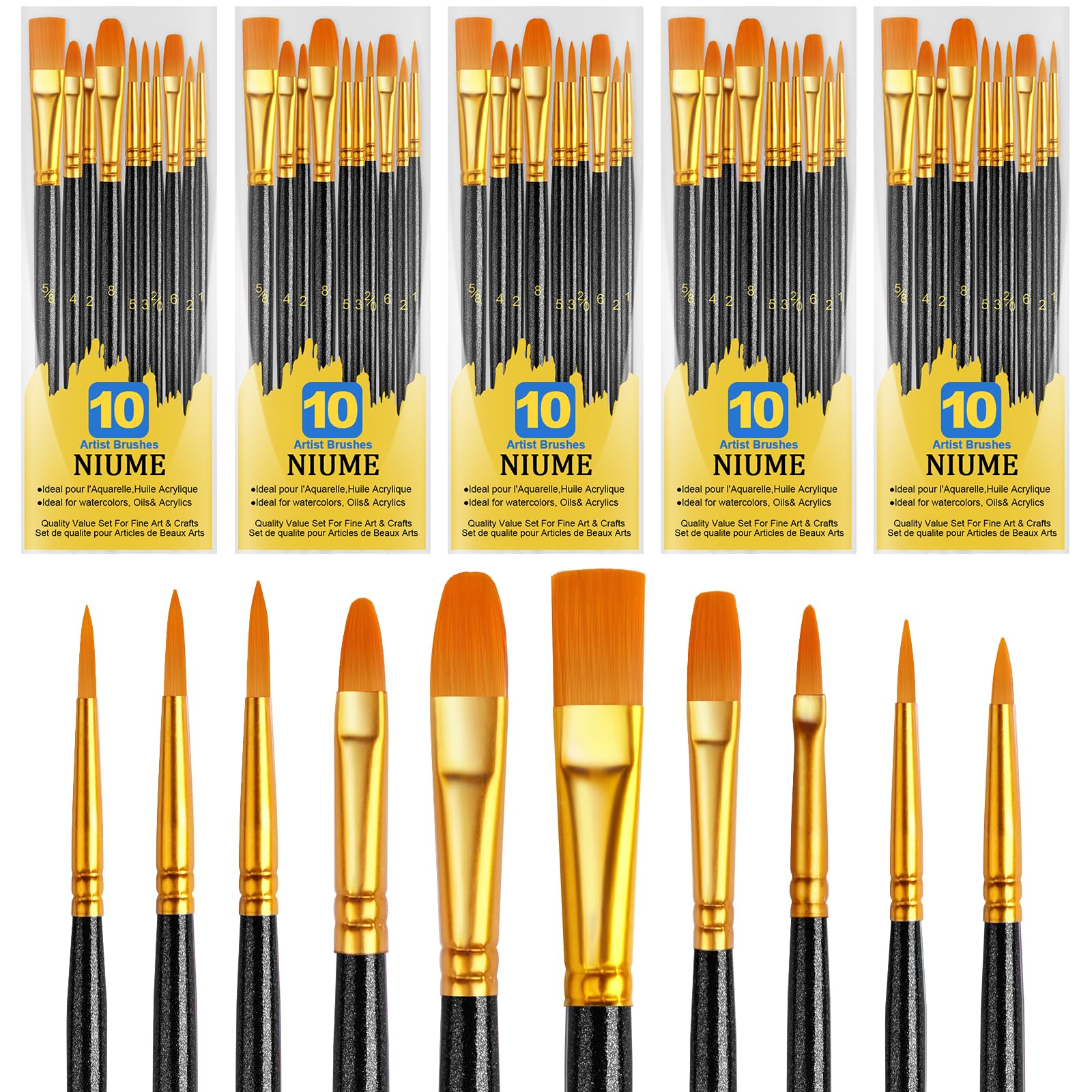 Acrylic Paint Brushes Set, 50Pcs Round Pointed Tip Artist Paintbrushes for Acrylic Painting Oil Watercolor Canvas Boards Rock Body Face Nail Art, Halloween Pumpkin Ceramic Crafts Supplies，Blue
