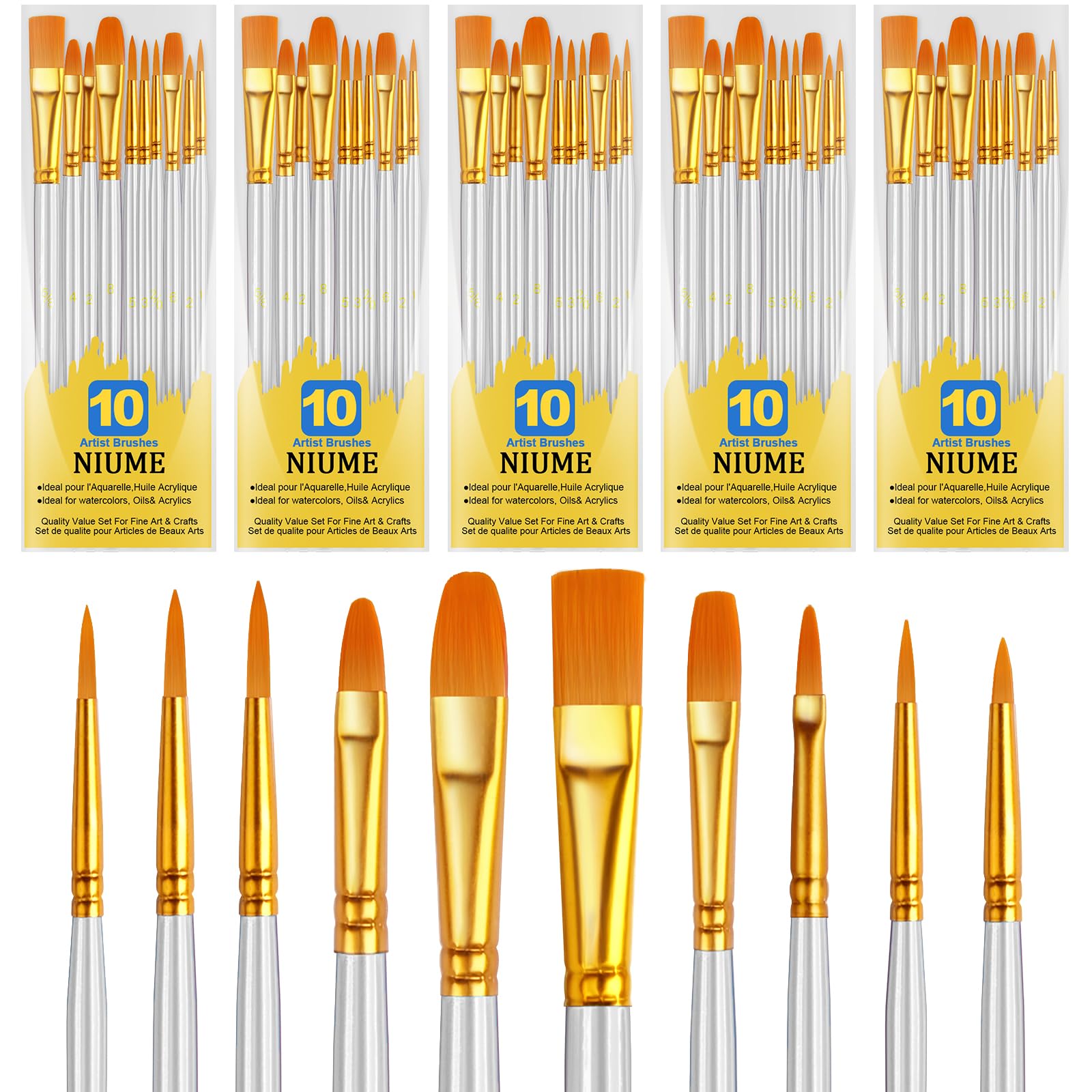 Acrylic Paint Brushes Set, 50Pcs Round Pointed Tip Artist Paintbrushes for Acrylic Painting Oil Watercolor Canvas Boards Rock Body Face Nail Art, Halloween Pumpkin Ceramic Crafts Supplies，Blue