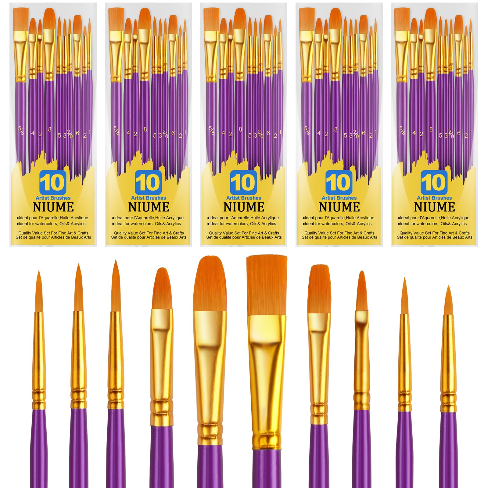 Acrylic Paint Brushes Set, 50Pcs Round Pointed Tip Artist Paintbrushes for Acrylic Painting Oil Watercolor Canvas Boards Rock Body Face Nail Art, Halloween Pumpkin Ceramic Crafts Supplies，Blue