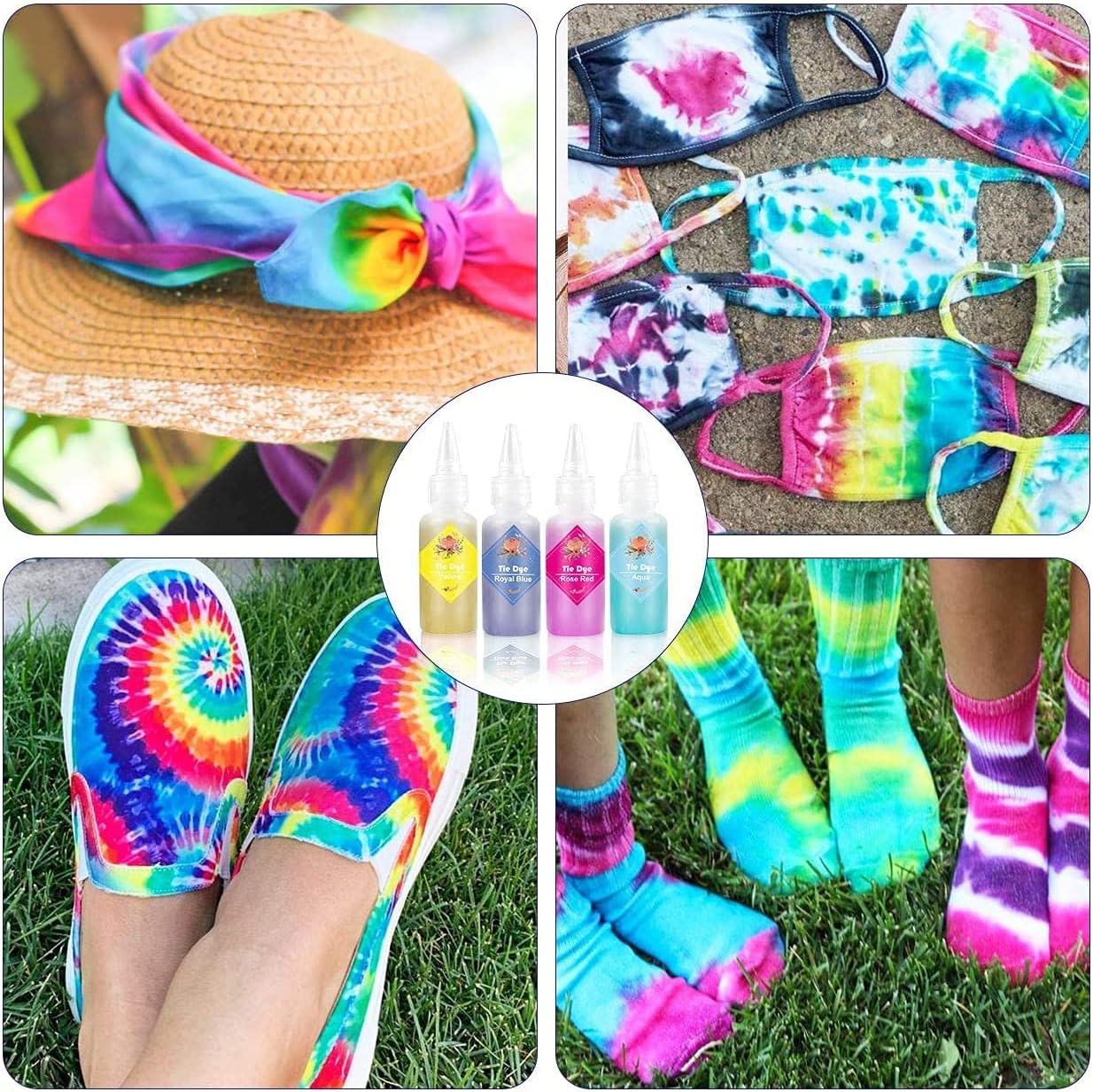 DIY Tie Dye Kits, Emooqi 32 Colours All-in-1 Tie Dye Set Contain 32 Bag Pigments, Rubber Bands, Gloves, Sealed Bag, Apron and Table Covers for Craft Arts Fabric Textile Party DIY Handmade Project