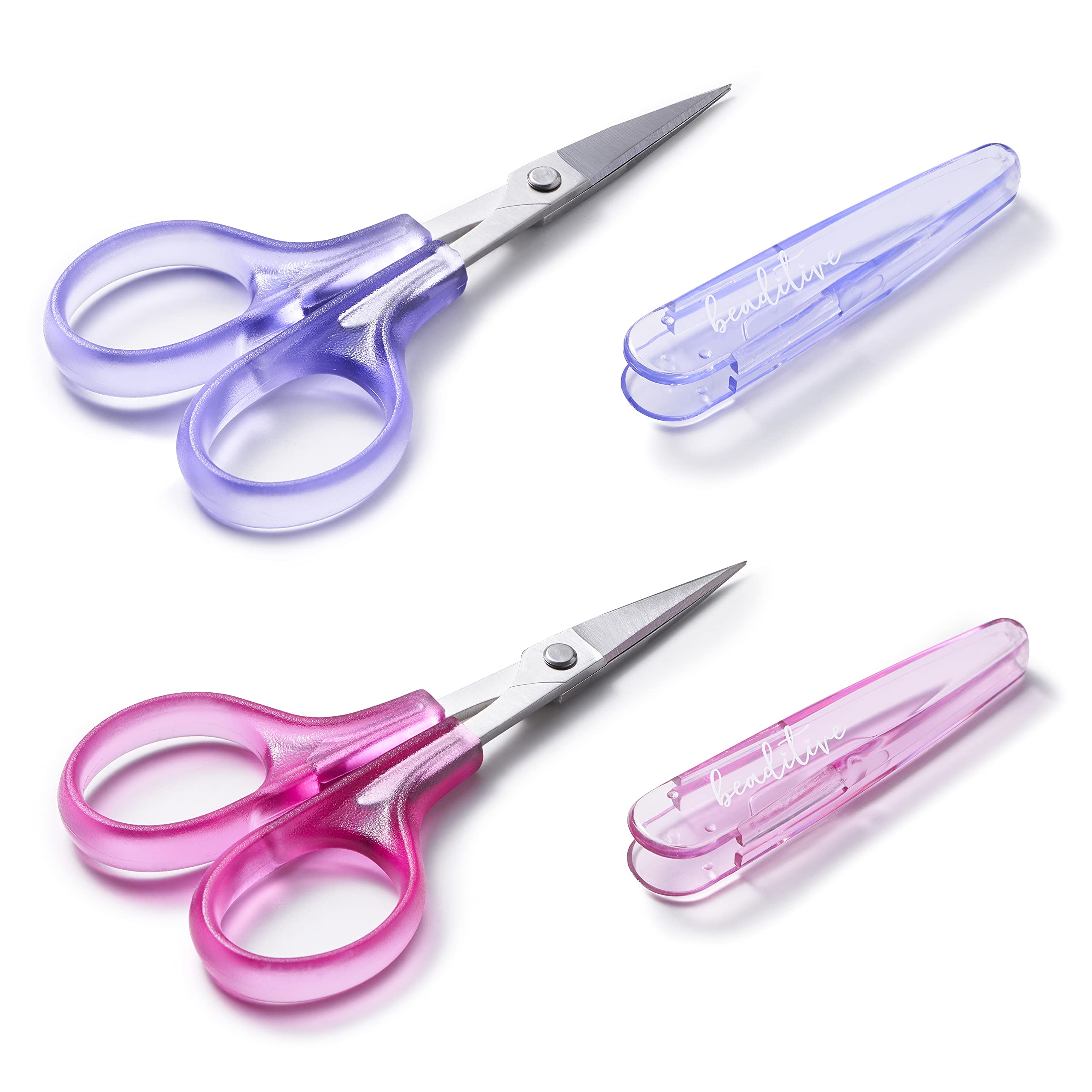Beaditive High Precision Detail Scissors Set (2-Pc) Sharp, Fine Tips | Paper Cutting, Scrapbooking, Sewing, Crafting | Stainless Steel | Protective Cover (Pastel)