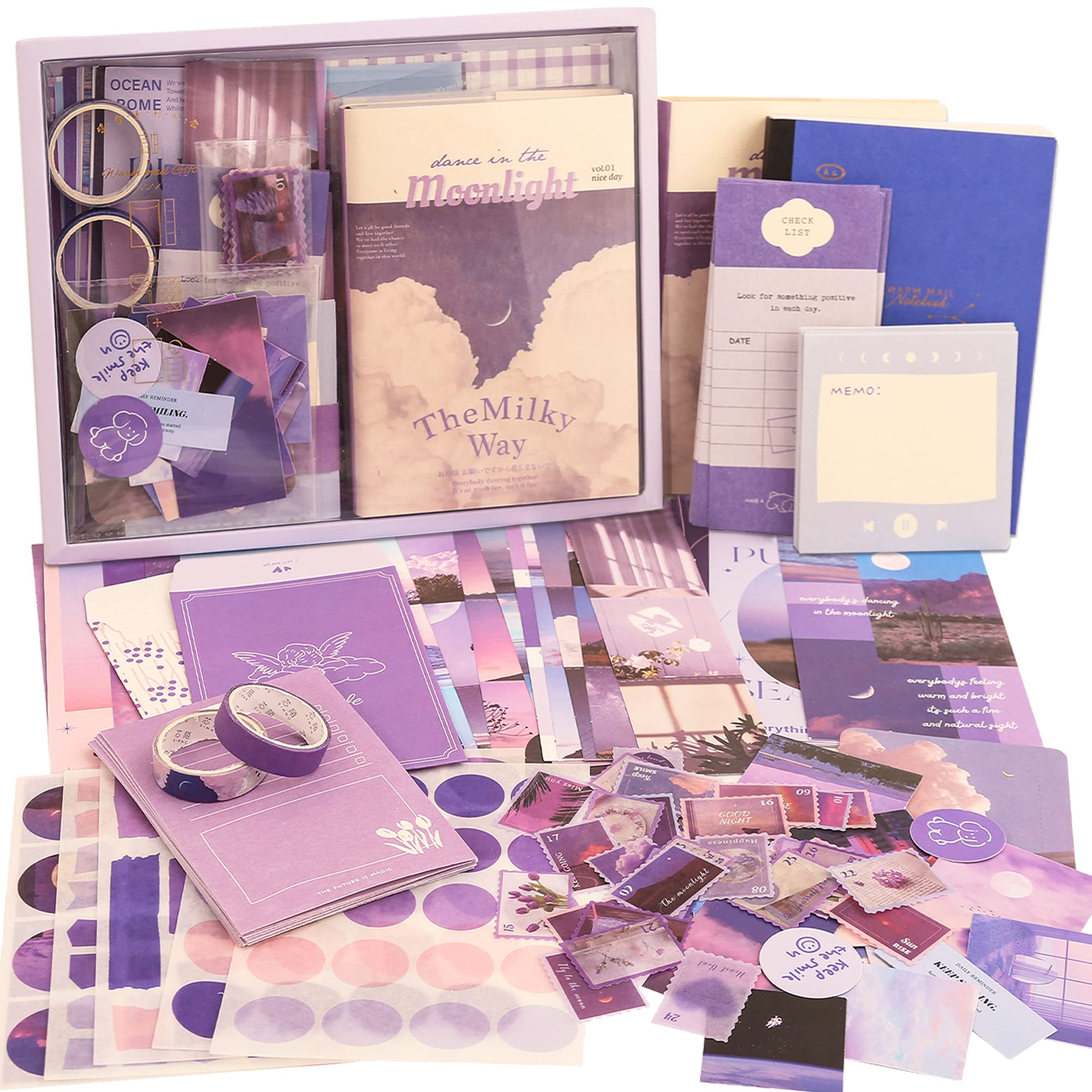 emmoolife Vintage Aesthetic Scrapbooking Supplies Kit, Flowers Botanical Bullet Junk Journal Kit with Journaling Supplies, Tweezers, A6 Grid Notebook,Stationery,Sticker, Birthday Craft Gift for Adult