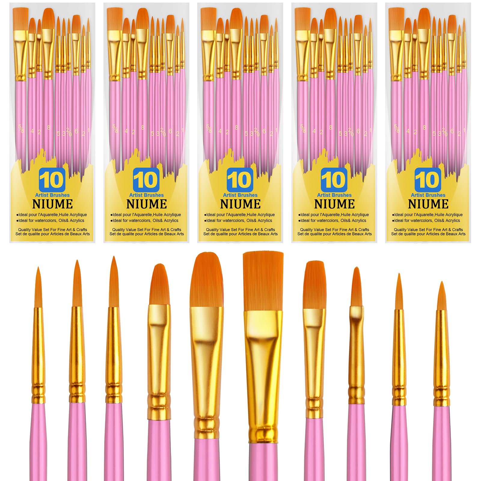 Acrylic Paint Brushes Set, 50Pcs Round Pointed Tip Artist Paintbrushes for Acrylic Painting Oil Watercolor Canvas Boards Rock Body Face Nail Art, Halloween Pumpkin Ceramic Crafts Supplies，Blue