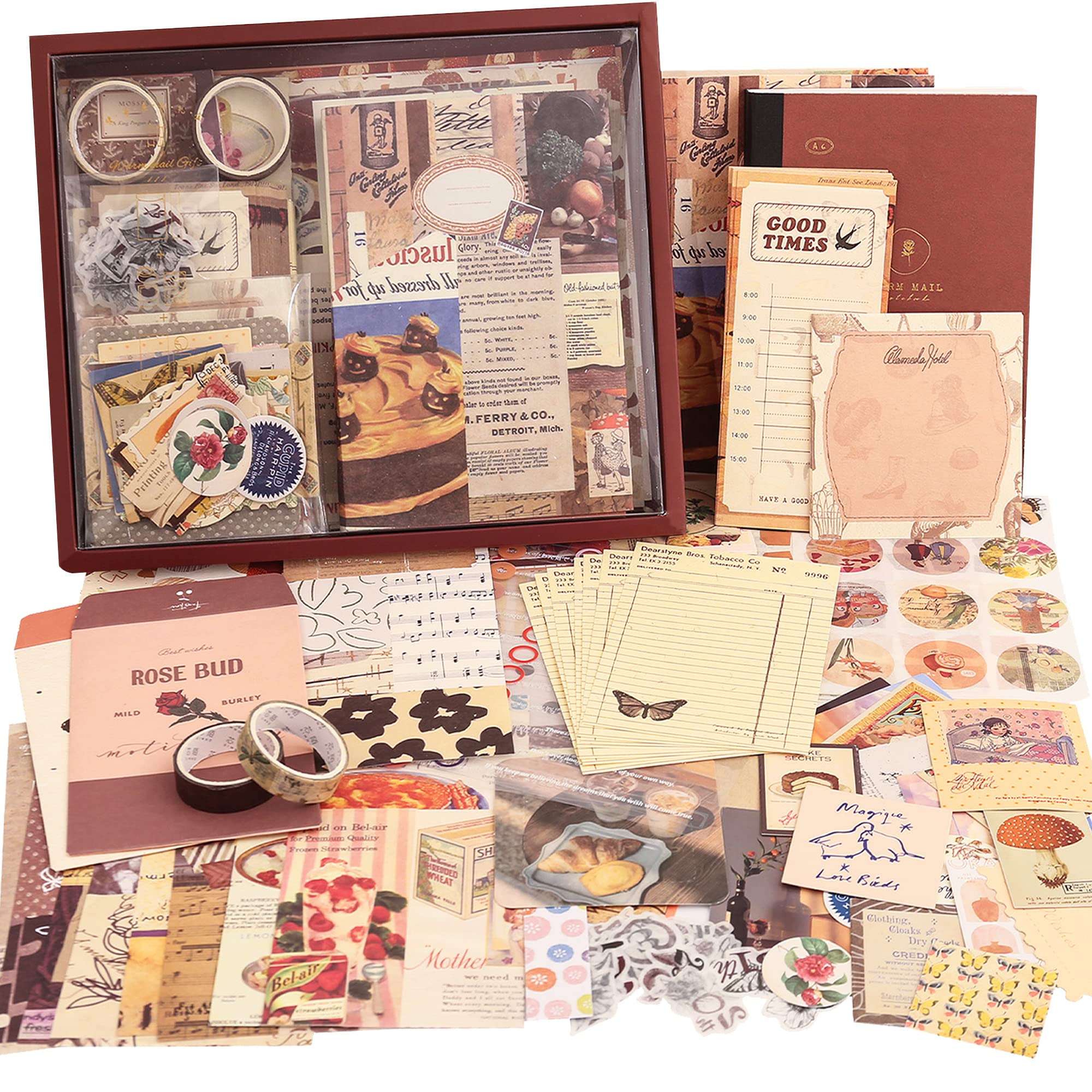 emmoolife Vintage Aesthetic Scrapbooking Supplies Kit, Flowers Botanical Bullet Junk Journal Kit with Journaling Supplies, Tweezers, A6 Grid Notebook,Stationery,Sticker, Birthday Craft Gift for Adult