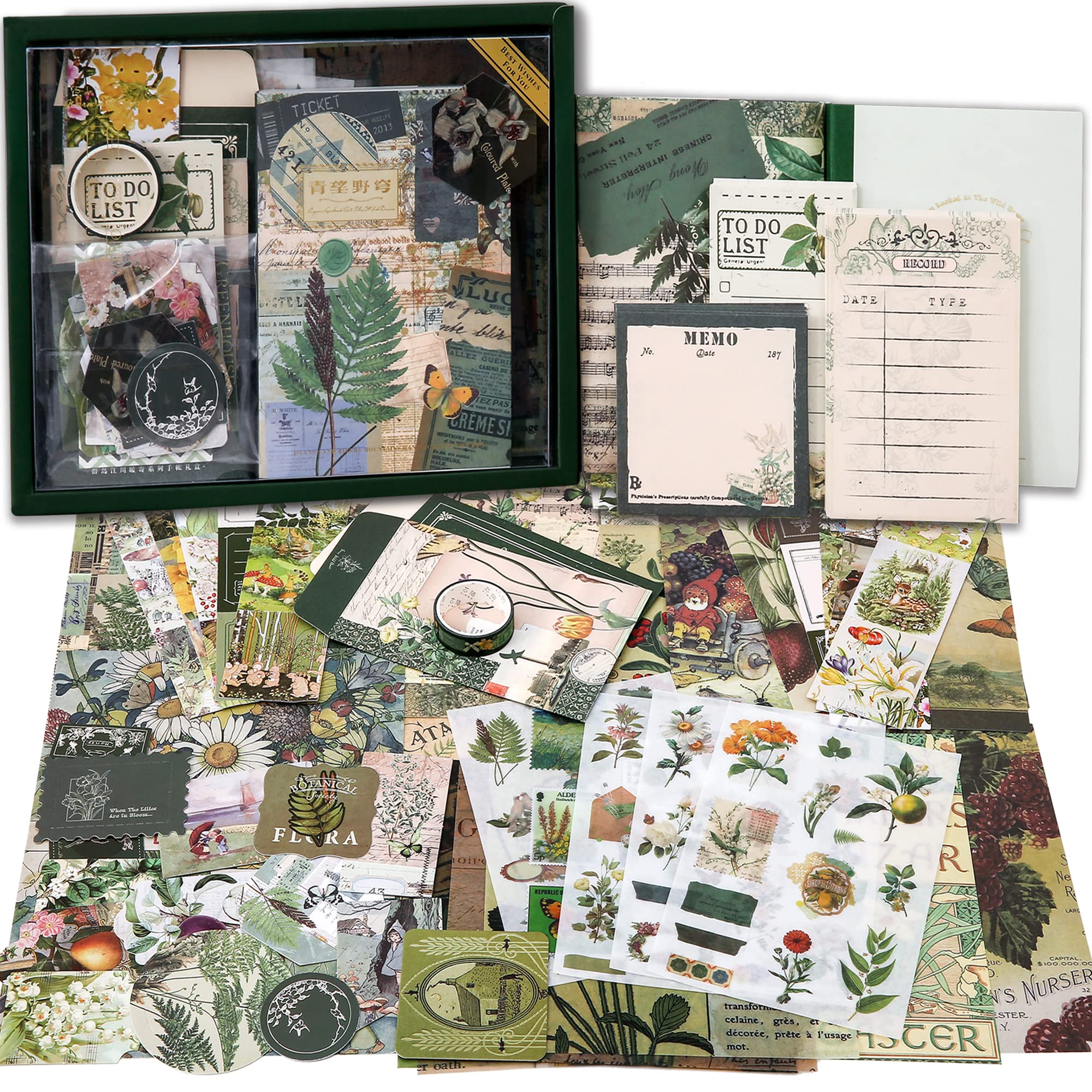 emmoolife Vintage Aesthetic Scrapbooking Supplies Kit, Flowers Botanical Bullet Junk Journal Kit with Journaling Supplies, Tweezers, A6 Grid Notebook,Stationery,Sticker, Birthday Craft Gift for Adult